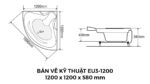 Bản vẽ kỹ thuật Bồn Tắm Góc Euroca EU3-1200 Tam Giác