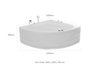 Kích Thước Bồn Tắm Góc Euroca EU1-1200 1200x1200 mm Tam Giác