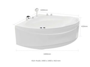 Kích Thước Bồn Tắm Góc Euroca EU1-1400 1400x1400 mm