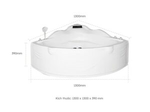 Kích Thước Bồn Tắm Góc Euroca EU2-1300 1300x1300 mm Tam Giác