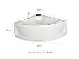 Kích Thước Bồn Tắm Góc Euroca EU3-1200 1200x1200 mm Tam Giác