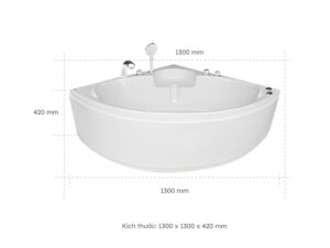 Kích thước Bồn Tắm Góc Euroca EU3-1300 1300x1300 mm Tam Giác