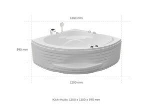 Kích Thước Bồn Tắm Góc Euroca EU5-1200 1200x1200 mm Tam Giác