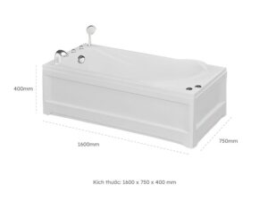 Kích Thước Bồn Tắm Nằm Euroca EU1-1675 1600x750 mm Chữ Nhật