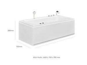 Kích thước Bồn Tắm Nằm Euroca EU2-1675 1600x750 mm Chữ Nhật