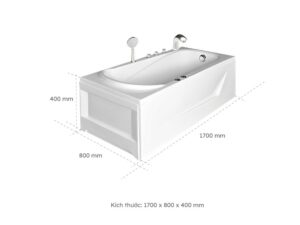 Kích thước Bồn Tắm Nằm Euroca EU2-1780 1700x800 mm Chữ Nhật
