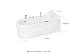 Kích thước bồn tắm nằm Euroca EU3-1680 1600x800 mm