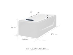 Kích thước Bồn Tắm Nằm Euroca EU4-1775 1700x750 mm Chữ Nhật