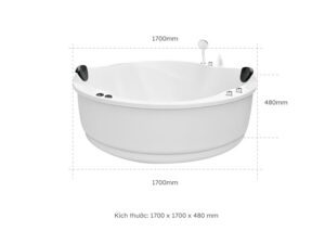Kích thước bồn tắm tròn đôi euroca eut-1700 1700x1700 mm