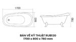 Bản Vẽ Kỹ Thuật Bồn Tắm Chân Rồng Đặt Sàn Acrylic Rudi RUB120 1700x800x780 mm