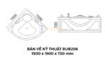 Bản Vẽ Kỹ Thuật Bồn Tắm Góc Đôi Massage Rudi RUB206 1500x1500 mm
