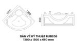 Bản Vẽ Kỹ Thuật Bồn Tắm Góc Đôi Massage Rudi RUB208 1300x1300 mm Tam Giác