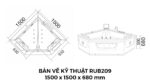 Bản Vẽ Kỹ Thuật Bồn Tắm Góc Đôi Massage Rudi RUB209 1500x1500 mm Tam Giác