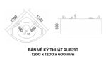 Bản Vẽ Kỹ Thuật Bồn Tắm Góc Đôi Massage Rudi RUB210 1200x1200 mm Tam Giác