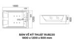 Bản Vẽ Kỹ Thuật Bồn Tắm Nằm Đôi Massage Acrylic Rudi RUB220 1800x1200 mm Chữ Nhật