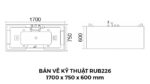 Bản Vẽ Kỹ Thuật Bồn Tắm Nằm Đôi Massage Rudi RUB226 1700x750 mm Chữ Nhật