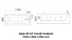 Bản Vẽ Kỹ Thuật Bồn Tắm Nằm Massage Acrylic Rudi RUB219 1700x850 mm Chữ Nhật