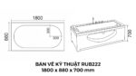 Bản Vẽ Kỹ Thuật Bồn Tắm Nằm Massage Acrylic Rudi RUB222 1800x880 mm Chữ Nhật