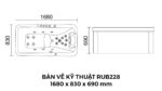 Bản Vẽ Kỹ Thuật Bồn Tắm Nằm Massage Rudi RUB228 1680x830 mm Chữ Nhật
