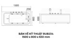 Bản Vẽ Kỹ Thuật Bồn Tắm Nằm Xây Massage Rudi RUB234 1500x800 mm