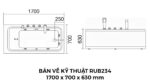 Bản Vẽ Kỹ Thuật Bồn Tắm Nằm Xây Massage Rudi RUB234 1600x700 mm