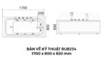 Bản Vẽ Kỹ Thuật Bồn Tắm Nằm Xây Massage Rudi RUB234 1600x800 mm