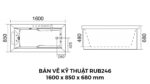 Bản Vẽ Kỹ Thuật Bồn Tắm Nằm Xây Massage Rudi RUB246 1600x850 mm Chữ Nhật