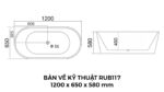 Bản Vẽ Kỹ Thuật Bồn Tắm Oval Đặt Sàn Acrylic Rudi RUB117 1200x650 mm