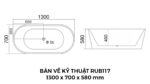 Bản Vẽ Kỹ Thuật Bồn Tắm Oval Đặt Sàn Acrylic Rudi RUB117 1300x700 mm