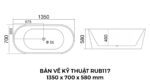 Bản Vẽ Kỹ Thuật Bồn Tắm Oval Đặt Sàn Acrylic Rudi RUB117 1350x700 mm