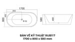 Bản Vẽ Kỹ Thuật Bồn Tắm Oval Đặt Sàn Acrylic Rudi RUB117 1700x800 mm