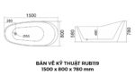 Bản Vẽ Kỹ Thuật Bồn Tắm Oval Đặt Sàn Acrylic Rudi RUB119 1500x800x780 mm
