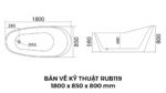 Bản Vẽ Kỹ Thuật Bồn Tắm Oval Đặt Sàn Acrylic Rudi RUB119 1800x850x800 mm