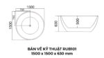 Bản vẽ kỹ thuật Bồn Tắm Tròn Đặt Sàn Acrylic Rudi RUB101 1500x1500x630 mm