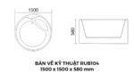 Bản Vẽ Kỹ Thuật Bồn Tắm Tròn Đặt Sàn Acrylic Rudi RUB104 1500x1500 mm