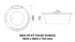 Bản Vẽ Kỹ Thuật Bồn Tắm Tròn Đôi Xây Massage Acrylic Rudi RUB232 1800x1800 mm