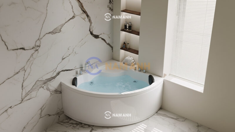 Bồn Tắm Góc Đôi Massage Rudi RUB210 1200x1200 mm Tam Giác - Ảnh Thực Tế 2